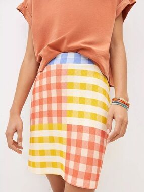 FARM RIO Anthropologie Gingham Patchwork Print Mini Skirt XL